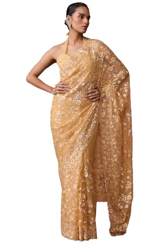 Soch Womens Yellow Georgette Embroidered Saree