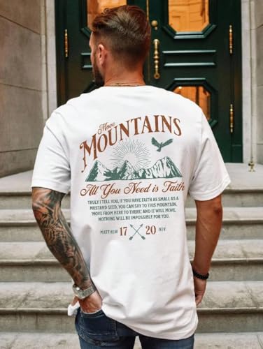 GURIK Men's Oversized Baggy Fit Drop Shoulder Printed Tshirt(SF-Mens-osize-Tshirt-Mountain-White-S)