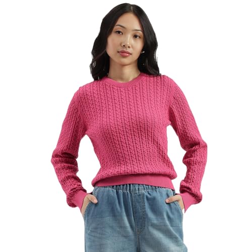 United Colors of Benetton Round Neck Knitted Sweater (Size: XXL)-25A1244D10AXG1A2 Pink