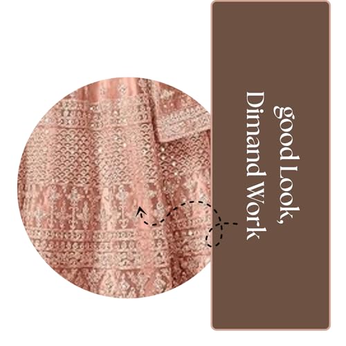 Divine International Trading Co Women's Net With Heavy Embroidery Work Long Anarkali Gown Salwar Suit Dupatta (Unstitched_SanjanaO-8396-Peach)