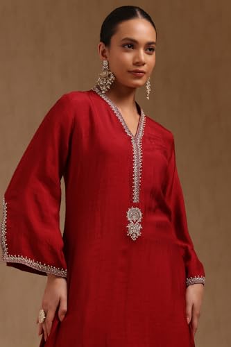 Soch Womens Maroon Dola Silk Solid Kurta
