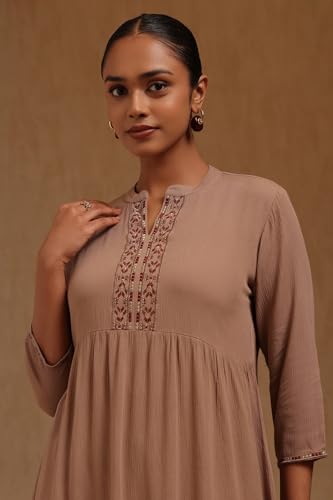 Soch Womens Beige Rayon Crepe Embroidered Tunic Thread Work