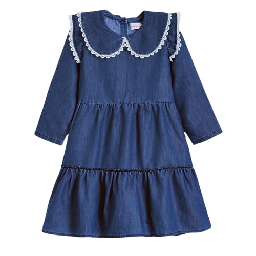 Hopscotch Girls Blue Full Sleeves Lace Trim Denim Dress for Age (6-7 Years)