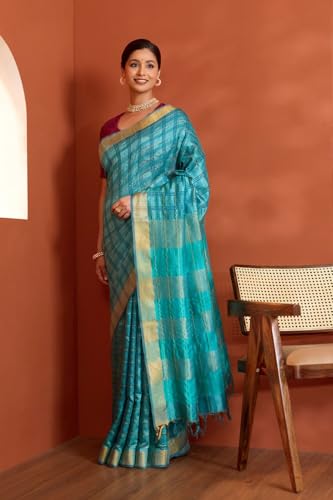 Taneira Women Blue Bhagalpur Woven Pure Tussar Silk Saree with Unstitched Blouse Piece (SAPH01AB1307-Blue)