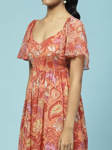 Aarke Ritu Kumar Orange Floral Print Long Dress