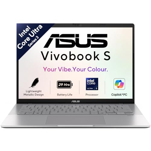 ASUS Vivobook S14 (2026),Intel Core Ultra 5 325 (Series 3),Intel iGPU,16GB RAM,512GB SSD,FHD+ OLED,14"(35.5 cm),Windows 11,M365 Basic(1Y),Office 24,Silver,1.4 Kg,S3407AA-SF059WS,Copilot+ AI Laptop