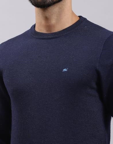 Monte Carlo Mens Solid Navy Blue Round Neck Full Sleeve Pullover (1240504RN-117-46)