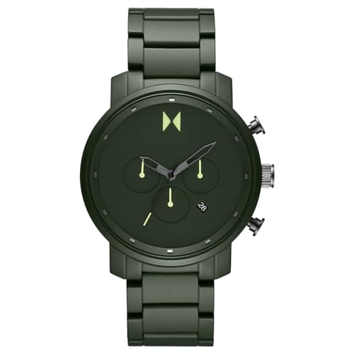 MVMT Ceramic Chrono Men Japanese Quartz Chronograph Analog Watch, Matte Green Dial, 45Mm, Everyday, Green Band