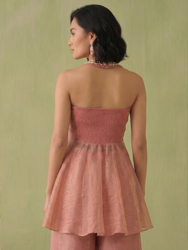 Varanga womens Dusty Rose Halter Peplum Palazzo Set