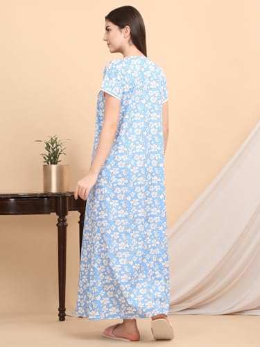 Sweet Dreams Women's Cotton Maxi Casual Night Dress (OCW-3792 Sky Blue 2XL)