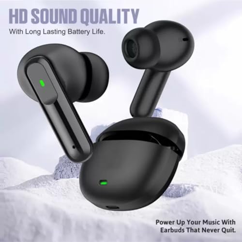 VEHOP Atom 151 Truly Wireless in Ear Earbuds with 42 HRS Battery, Fast Charge, BT v5.3 Bluetooth Earbud, Dual Mics ENC, Low Latency Gaming, IPX4, TWS Ear Buds Wireless Earphones with mic.(Black)