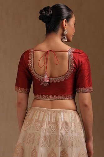 Soch Womens Maroon Tussar Solid Padded Blouse with Sequins