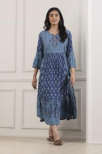 Biba Women Indigo Viscose Rayon Anarkali Dress_32