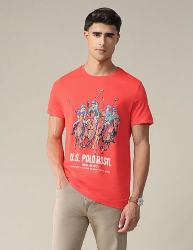 U.S. POLO ASSN. Denim Co. Men's Red Slim Fit Printed T-Shirts | Short Sleeves | Crew Neck