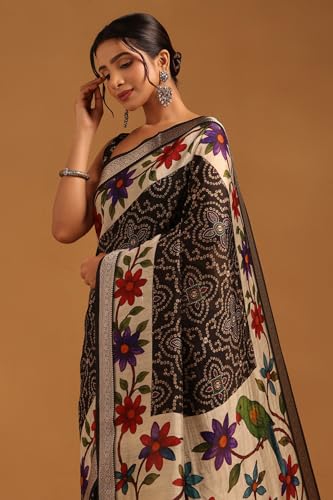 Soch Womens Black Poly Viscose Bandhani Saree