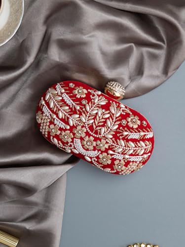 THE TAN CLAN Elizah Zarozi Hand Embroidered Clutches for Women Purses Luxury Evening Handbags for Ladies