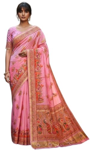 Glory Sarees Women's Pashmina Dola Silk Lagdi Patta Saree With Blouse Piece (Pashmina_Silk106_Pink)