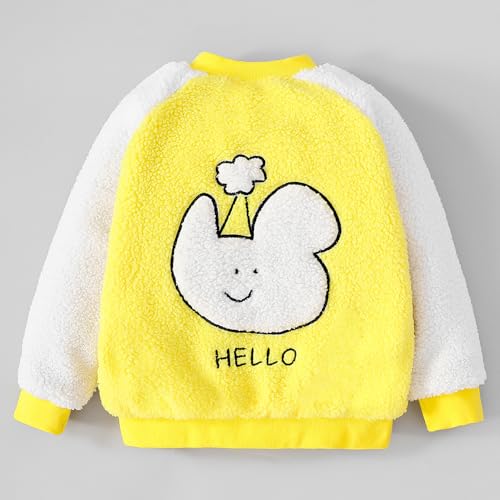 Hopscotch Girls Yellow Full Sleeves Floral Applique Fleece Bomber Jacket For Age (4-5 Years)