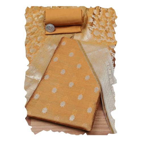 BIBA Women Mustard Cotton Unstitched Suit Set_FREE SIZE