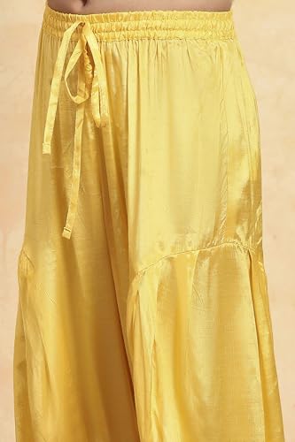 BIBA Girl's Yellow Polyester Straight Solid Suit Set