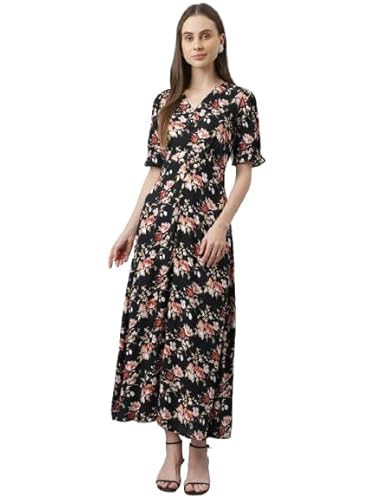 Latin Quarters Women Black Printed Half Sleeve Casual Dress_L