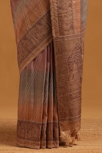 Soch Womens Grey Tussar Ethnic Motifs Saree