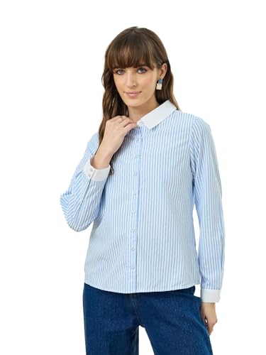 Latin Quarters Women's Blue Full Sleeves Collar Neck Casual Stripes Shirt_S