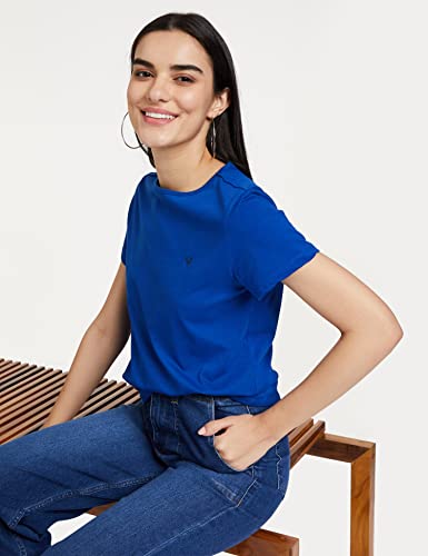 Allen Solly Women's Regular T-Shirt (AHKCCRGPH16085-L_Medium Blue L)