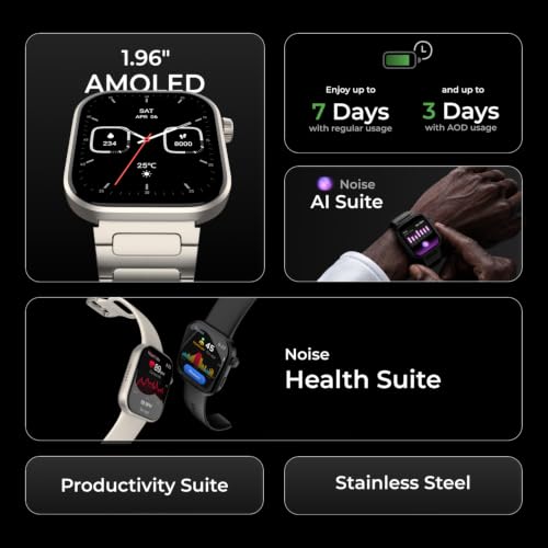 Noise New Launch ColorFit Ultra 4 Smartwatch with BT Calling, 1.96" AMOLED Always-On Display, AI Transcription & Voice Commands, Metal Body, 10m Water Resistant, Heart Rate Monitor (Elite Black)