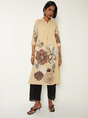 Max Women Floral Print A-line Kurta(Beige_L)