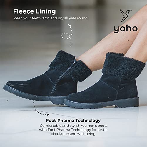 YOHO Black Boot For Women Stylish and Comfortable | Mid Ankle Fur Accent Boot And Anti Skid Sole |Trendy,Zipper Casual Boots For Womens, Outdoor And Holiday Outings| Size-6