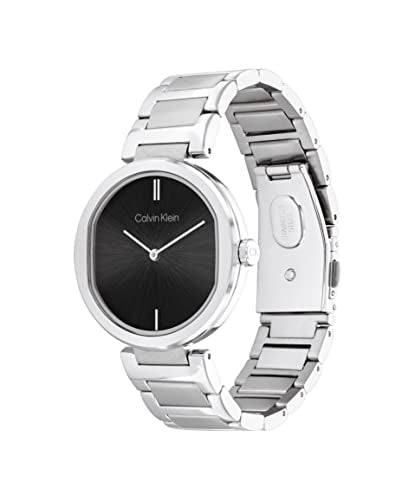 CALVIN KLEIN Ck Sensation Qtz Basic Slim Black Round Dial Women's Watch|Stainless Steel Material|Silver Color Band - 25200249