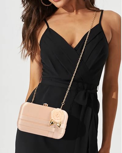 ADISA Studded flower formal party clutch with pearl handle and gold chain for women and girls (CL111-GOL)