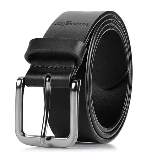 Wrangler Men’s Full Grain Genuine Leather 35mm Thick Casual Belt for Jeans, Pants, 35mm Black, 36 (waist 33-34)