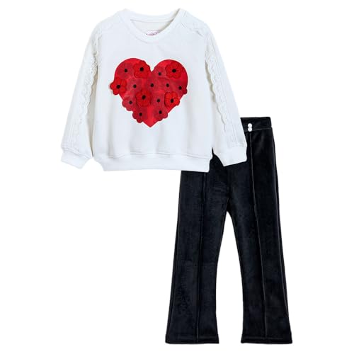 Hopscotch Girls Full Sleeves White 2-Pc Floral Heart Applique Leggings Set For Age (3-4 Years)