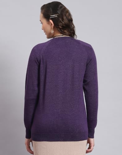Monte Carlo Womens Pure Wool Solid Sweater (1230708Rn-2452-44, Purple Mix, 3XL)