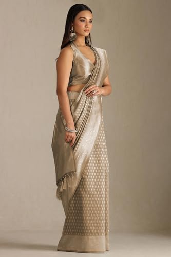 Soch Womens Gold Tussar Woven Design Saree