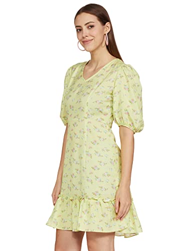 AND Women's Cotton Fit Flare Knee-Length Dress (EE22AB061DRRI4_Lime Green_8)