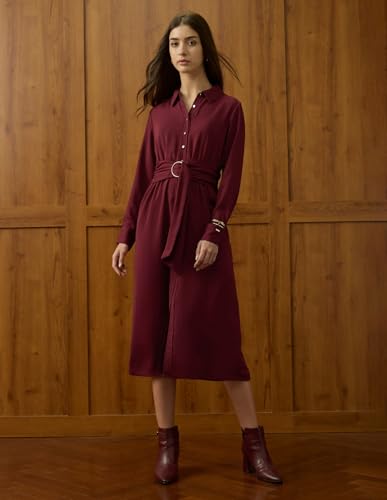 U.S. Polo ASSN. Women Solid Shirt Dress (UWAW25DRS196_Cabernet_XL)