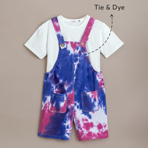 Hopscotch Girls Short Sleeves Multi Tie & Dye Print Overall Set For Ages (10-12 Years)