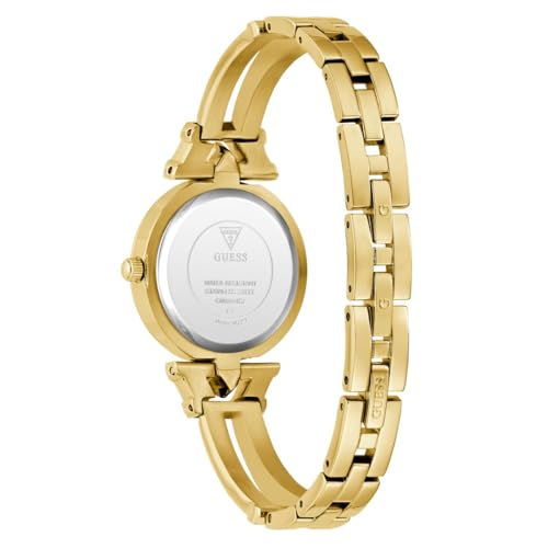 Guess Gb Delphine Analog Watch for Woman with White Round Dial & Gold Tone Recycled Steel Bracelet Band Water Resistant Women's Wrist Watches - GW0864L2