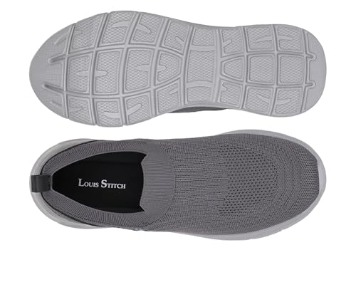 LOUIS STITCH Men’s Ash Grey Lightweight Athleisure Sport Shoes | Ultra Cushioned Sole | Slip-On Sneaker and Athleisure Wear | Perfect for Casual, Gym & Travel Wear | LS-at-FK-GY | UK-9