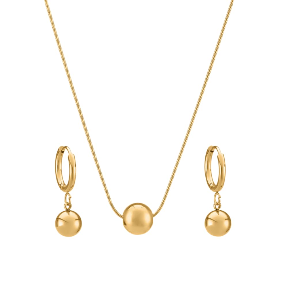 PALMONAS Golden Orb Necklace & Earring Jewellery Set For Women - Gift For Women & Girls, Gold Plated Drop Earring & Necklace