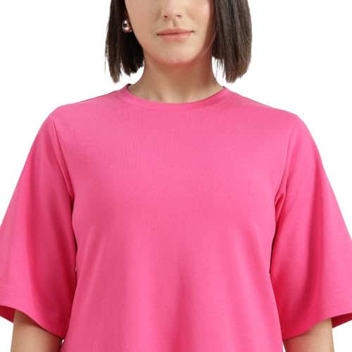 United Colors of Benetton Round Neck Solid Dress (Size : S) - 26P3099W3823I02A Pink