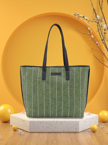 Caprese Evana Tote Medium Green Poly Canvas Striped