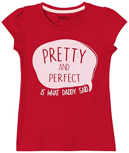 Max Girls Cotton Typographic Print Round Neck Regular Fit T-Shirt (P22Cbt18Bred_7-8Y) Red