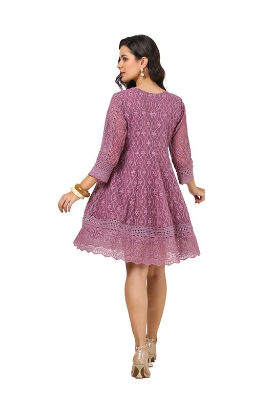 Soch Womens Onion Pink Georgette Blend Embroidered Dress with Sequence Work