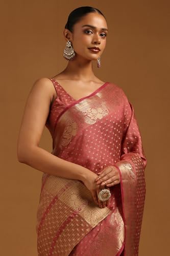 Soch Womens Onion Pink Art Silk Geometric Zari Woven Saree
