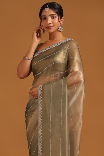 Soch Womens Green Tissue Ombre Saree With Stone Work