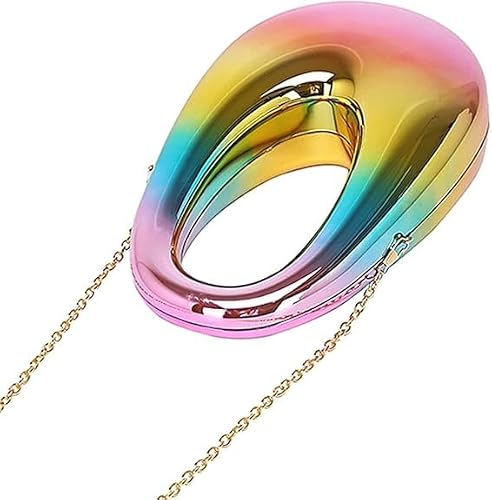 HAYSCH Metallic Acrylic Evening Handbag for Women | Crossbody Sling Bags with Detachable Chain Strap Glossy Stylish Latest Ladies Girls Small Size Cute Party Wedding Bag (Rainbow Oval Sling)